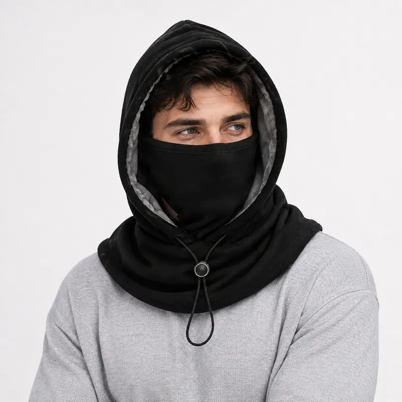 2-piece integrated flannel warm face mask and hat, windproof and warm for outdoor cycling, autumn and winter style, warm hat with neck visor.