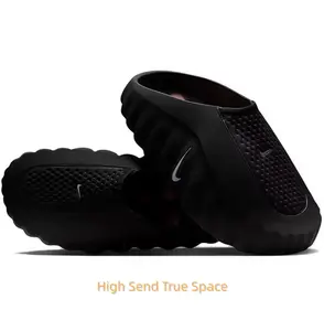 Black Thick-Soled Massage Slides, Orange Spherical Outsole, Breathable Fabric Upper, Pre-Game Recovery Tech Mules