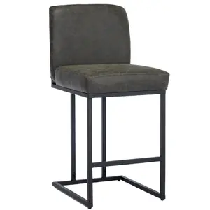 【GARVEE】24" Bar Stools, Counter Height Bar Stools with Back, Modern PU Leather Barstools for Kitchen Island, Upholstered Bar Chair with Black Metal Frame Footrest, 1 Pack, Grey