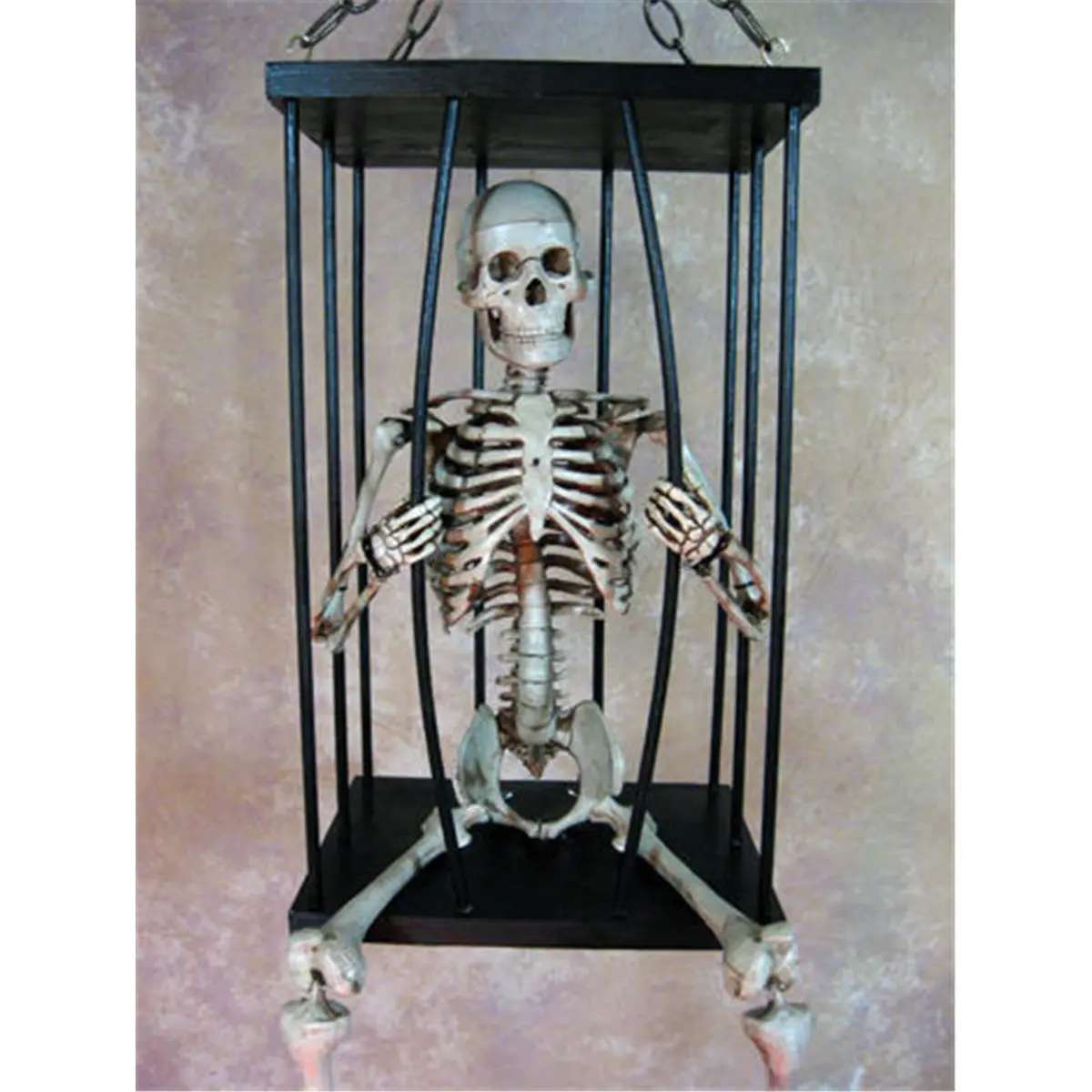 212 MAIN Medium Aged Bone-Like Skeleton Statue - Halloween Horror Prop Breaking Out of a Caged Chain Hanger, Large Novelty Decorative Figurine for Home Decor, Bone-Like Figurines, Large Decorative Figurines