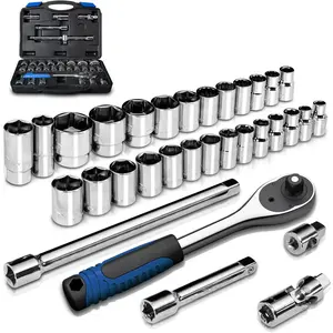 1/2 inch Drive 8mm-32mm Metric set, 32-piece Mechanic Tool Ratchet Wrench Set, for Auto Repairing &