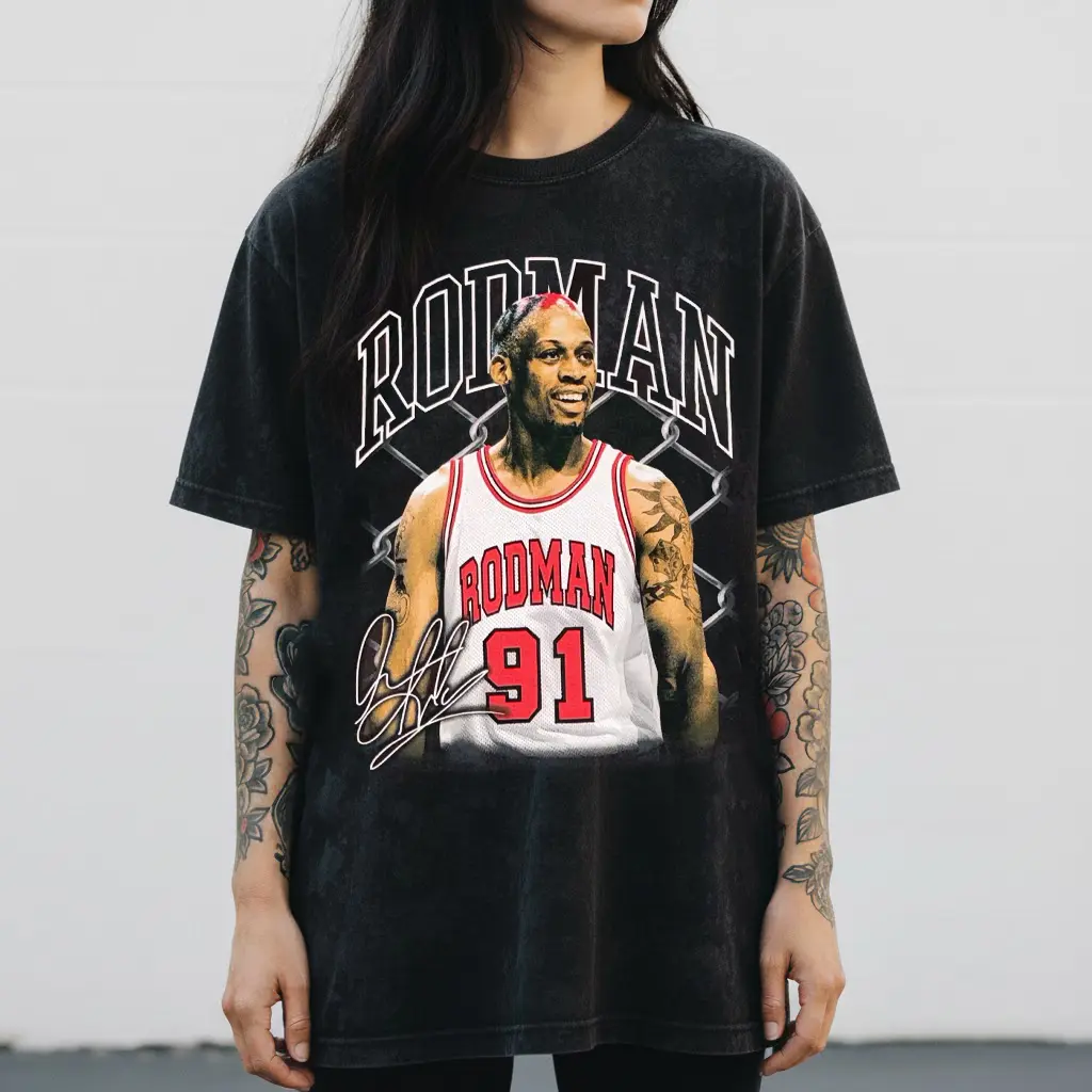 Classic Rodman 91 Basketball Graphic Tee, Retro Chicago Style SweatShirt, Basketball legend Dennis Rodman Streetwear Hoodie, "The Worm" Rodman Shirt, Gift for fan Cotton Fabric Casual Crewneck