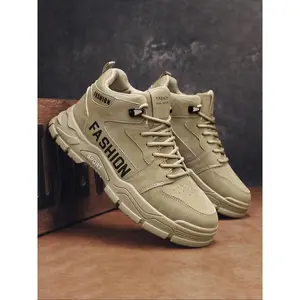 Men’s fashionable lace-up ankle boots with letter print, casual comfortable round-toe all-match ankle boots, stylish shoes for men