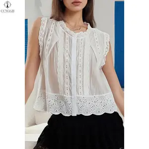 Women Summer Boho Lace Tank Top Vest Tie Front Vacation Beach Cami Tops Sleeveless Button Down Cardigan Crop Top