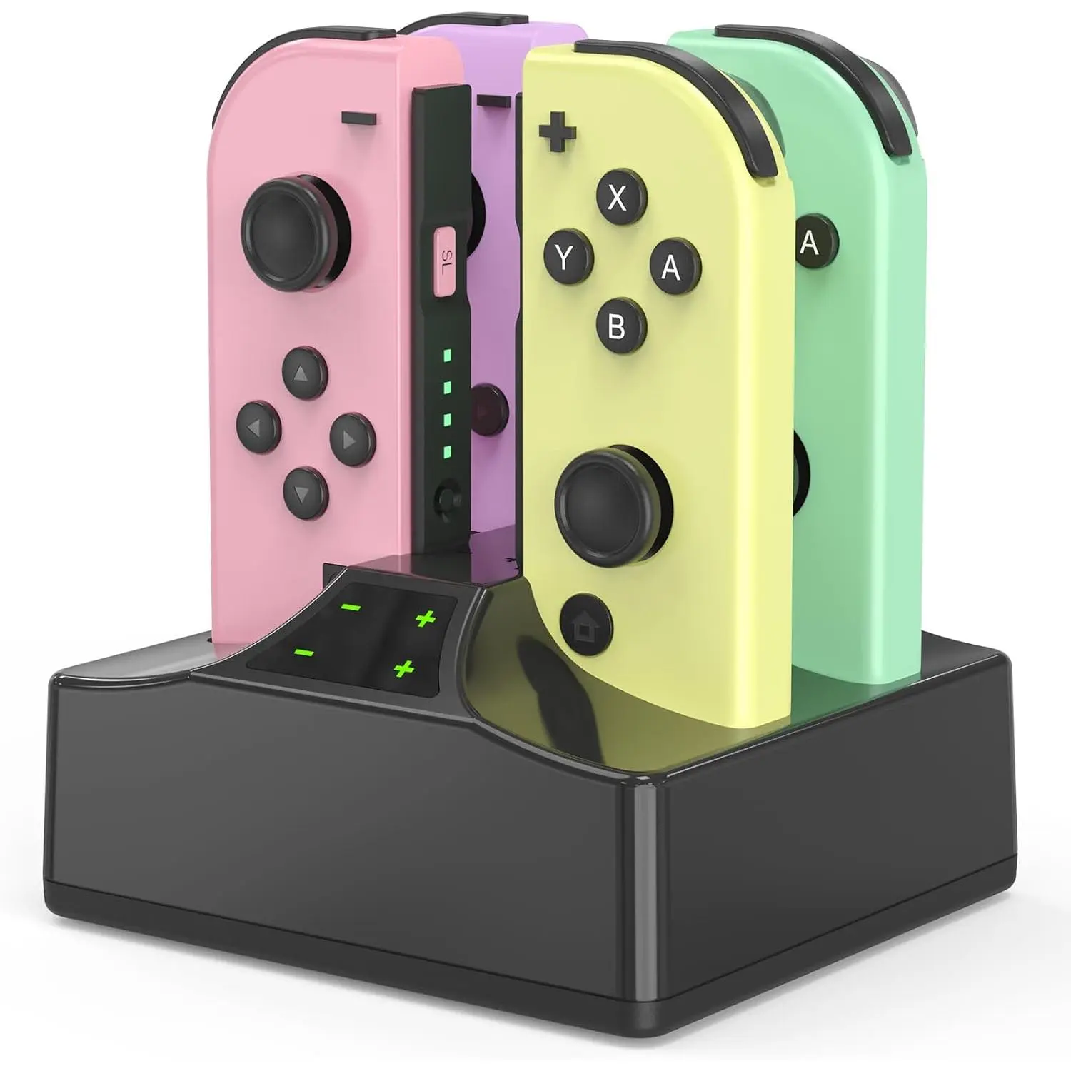 P-CPS035 Lightweight Rechargeable Joycon Charging Stand for Nintendo Switch Console, 4-Controller Dock with USB Type-C Cord & Plug, LED Light Equipped, Compatible with Android Devices (2 Set Option Available)