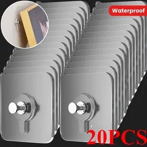 20-piece set. Modern wall-mounted practical hooks. Easy installation. Strong adhesive. No drilling required. Waterproof plastic hooks. Suitable for kitchen and bathroom photo frames, posters, clocks.