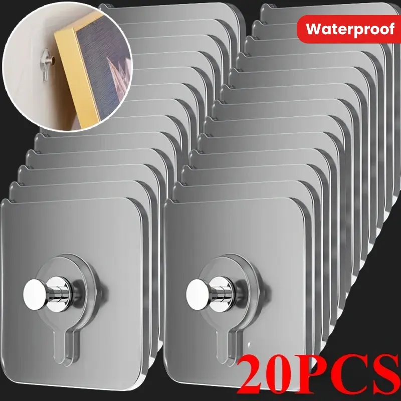 20-piece set. Modern wall-mounted practical Removable adhesive hooks. Easy installation. Strong adhesive. No drilling required. Waterproof plastic hooks. Suitable for kitchen and bathroom photo frames, posters, clocks. Picture Hooks