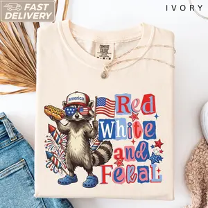 Comfort Colors Shirt 100% Cotton Red White and Feral Shirt - Funny Patriotic Raccoon Tee - 4th of July T-Shirt - Independence Day Outfit - Memorial Day Gift - USA Graphic Tee