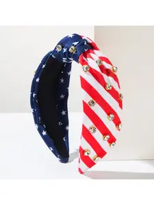 American Flag Independence Day headband creative diamond studded striped star glitter fabric headband hair accessory for women