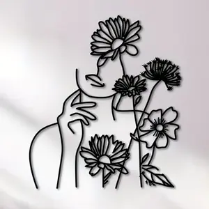 Flower & Woman Floral Design Wall Art, Minimalist Metal Wall Decor, Wall Hanging Decor for Home Living Room Bedroom Office, Home Decor, Hangable