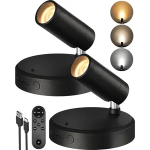 Spotlights Indoor with Remote, 5500mAh Rechargeable Picture Lights,  Uplights with Timer & Dimmable, 3-CCT, Accent Lighting for , Art, Painting, Gallery, Wall Decor (2-Pack Black)