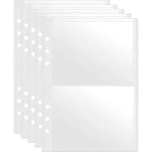 A5 Index Card Sleeves Binder Sheets - 50 Pack | Clear Plastic Refill 2 Pocket Page Protector for Recipe Cards, Photo Cards, Flash Cards | Fits 6-Ring Binder | Organizer and Holder| 3.9 X 5.1 Inch