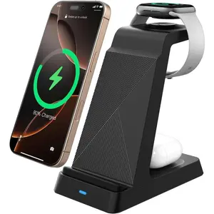 2026 3 in 1 Charging Station Fast Charging for iPhone,Wireless Charger for iPhone 17 16e 16 15 14 13 12 11 X Pro Max & Apple Watch - Wireless Charging Station for AirPods 4 3 2 Pro