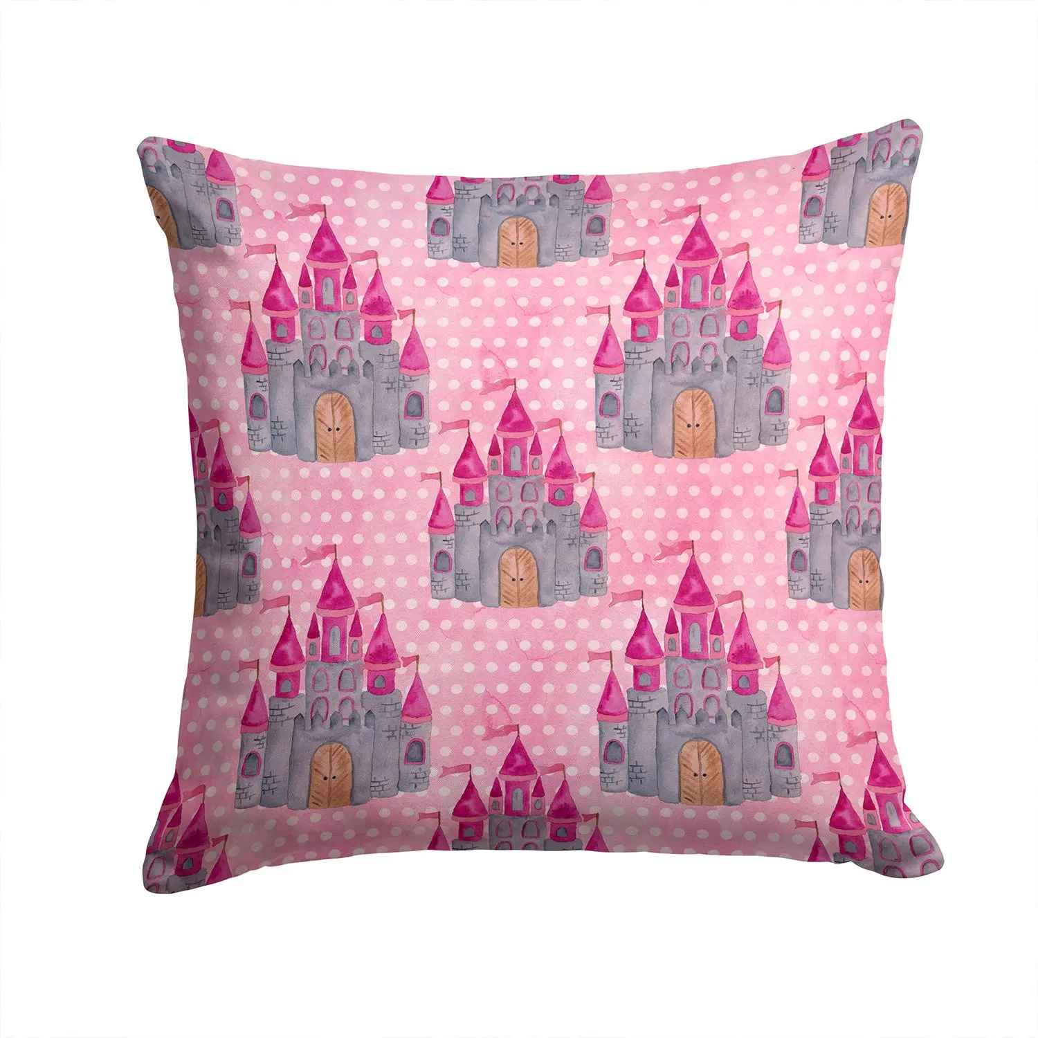 Watercolor Princess Castle Decorative Throw Pillow 14x14 Indoor Outdoor Accent Cushion, Fabric Cover with Insert for Sofa, Bed, Porch & Living Room