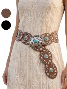 WESTERN-STYLE BELT For Women - Comfortable Vegan Leather and Antique Buckle with Concho Accents Adjustable Waist Western style festival outfit