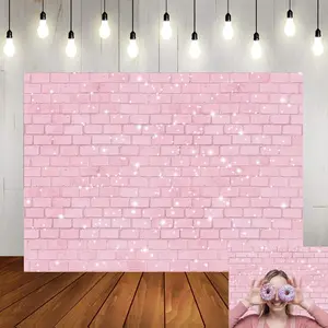 Retro  Glitter Brick Wall Photography Backdrop 5x3ft Girl Happy Birthday Party Photo Background  Shower Bridal Shower Wedding  Banner Cake Table Decorations Photo Booth Props