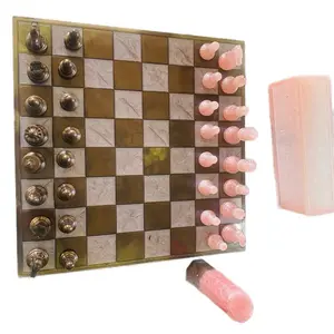 Custom Acrylic Pink and Coffee Chess Set with Matching Box, Includes 20 Pieces of Chess Pieces, Ideal for Game Night or Strategy Play