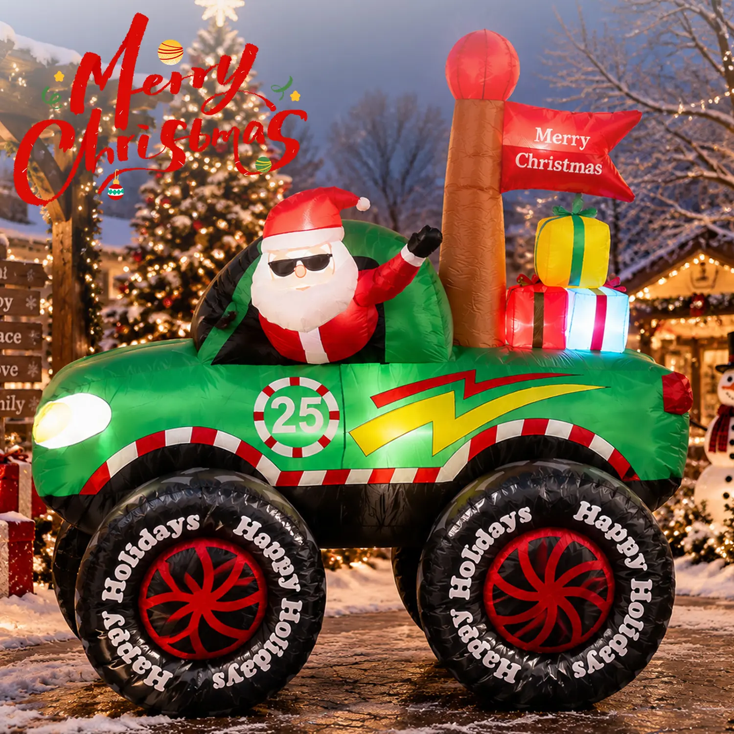 Christmas Inflatable Truck/Gingerbread Man/Santa Claus/Guitar Dinosaur/Boot Castle Decoration Colorful Holiday Decor For Christmas Winter Celebrations And New Year Home Decoration tiktokshopbacktoschool
