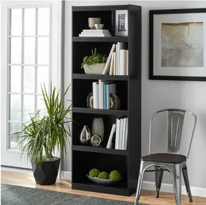 Framed 5-Shelf Bookcase with Adjustable Shelves, True Black Oak