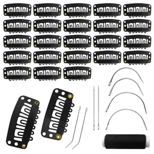 25 count 32mm Hairpieces Snap Clips U Shape Wig Clips for Hair Extensions Making Wig Accessories Set Tools (Black)