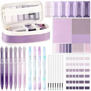 38 count Aesthetic College School Supplies with Pen Case Sticky Notes Gel Pens Highlighters Correction Tapes  to School Stationery Kit( Color,Classic)