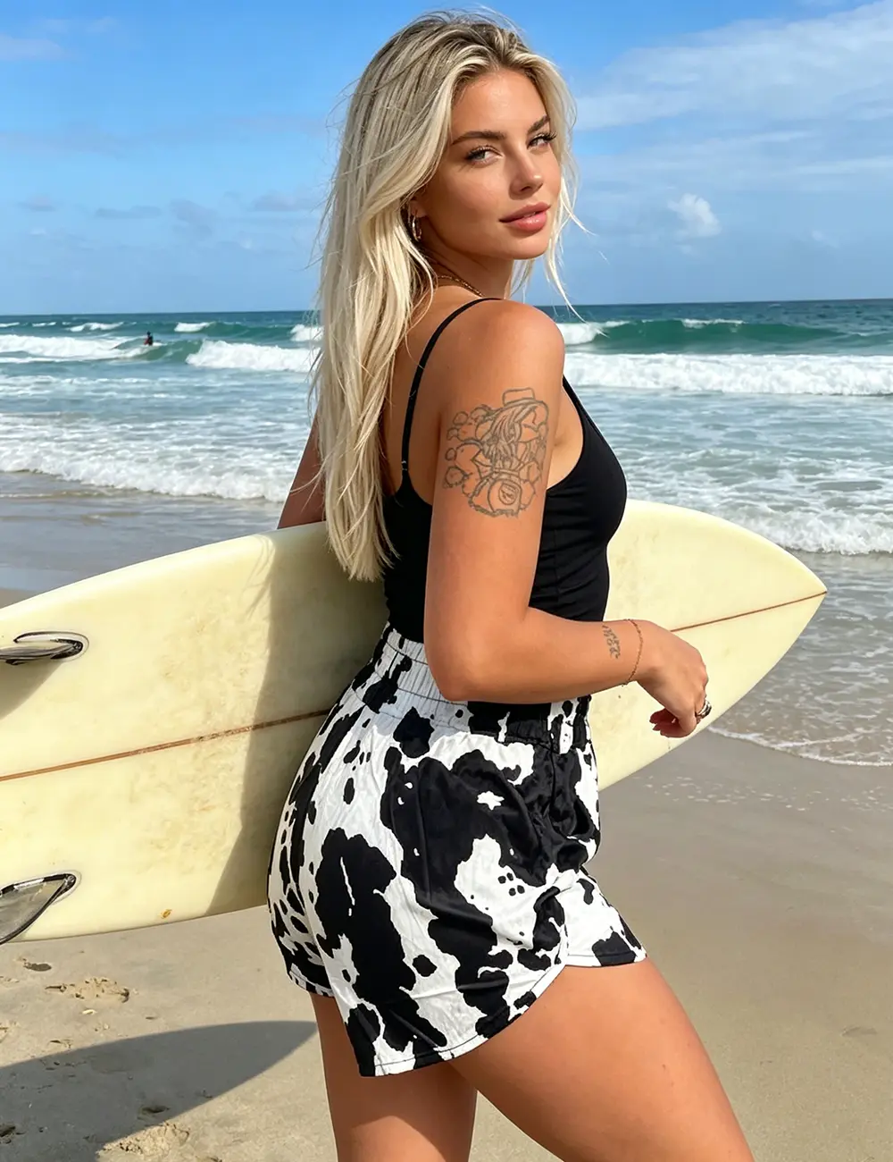 Womens Shorts, Black and White Cow Print Shorts, Women's High Waisted Loose Casual Shorts, Comfy Elastic Waist Shorts, Summer Beachwear for Ladies