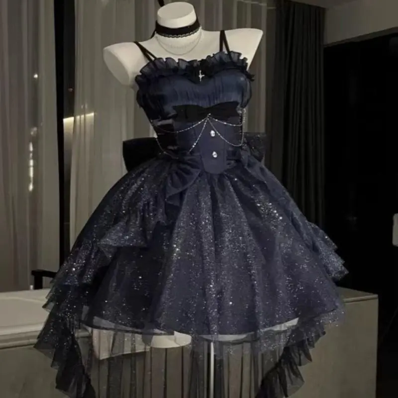 France Vintage Gothic Lolita Dress Set Women Harajuku Bow Ruffles Party Dress Female Elegant Korean Popular Clothes Summer