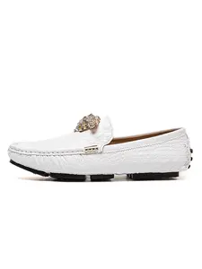 Men's Business Style Solid Color Crocodile Embossed Slip-on Loafers, Casual Comfortable Breathable Flat Shoes for Daily Wear, Lightweight Breathable Shoes for Men, Boy