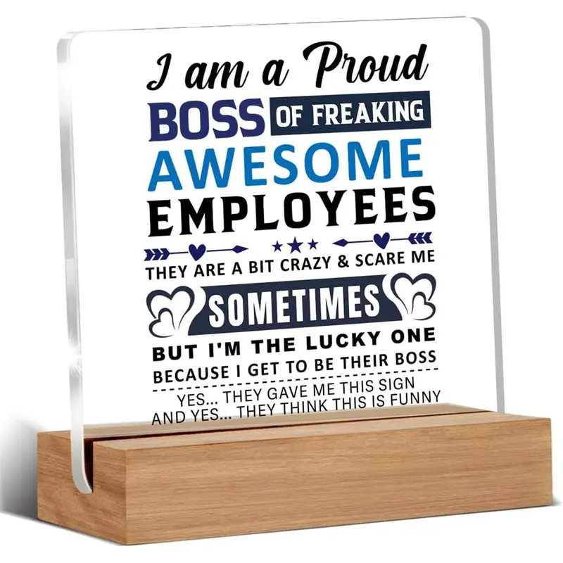 Boss Of Freaking Awesome Employees Letter Pattern Acrylic Plaque, Desktop Ornament, Acrylic Desktop Decoration, Home Decor for Living Room Bedroom Office, Signs, Vintage Plaque Decor, Wooden Home Sign