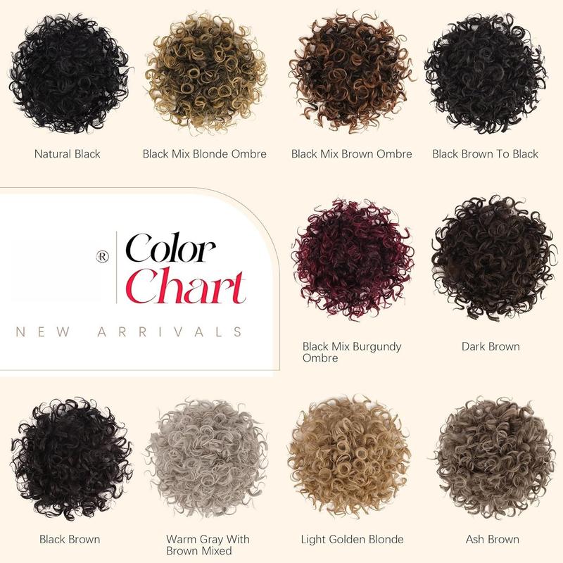 Hair Buns Hair  with Comb Drawstring Ponytail Short Ponytail Extension Scrunchie Hair Extensions  Ponytails Updo Hair Pieces for Women - Black Mix Burgundy Ombre Hair Extensions