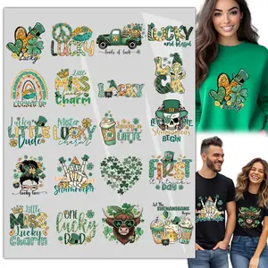 20Sheet St. Patrick's Day Iron on Transfer Stickers T Shirt,  DTF Transfers Ready to Press Iron on Transfer Paper, Decals Heat Transfer, Iron on Patches, Lucky Four Leaf Green Clover Design for Clothing Backpack DIY
