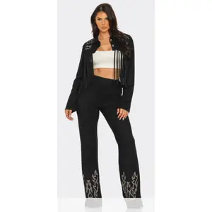 Plus size Embroidered fringe Jacket and Pants Set