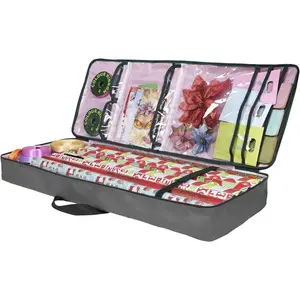 Christmas Wrapping Paper Storage Bag with Pockets, 37” x 14” x 4” Durable 600D Oxford Gift Wrap Organizer Container Underbed Storage Box (Gray)