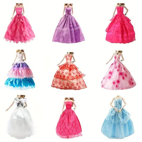 11.5 inch Doll Clothes Outfit Set for 11.5in Dress Up Dolls - 9-Piece Handmade Formal Evening Wear, Easy-to-Wear Dress & Accessories for Children, Unisex Party Birthday Gifts