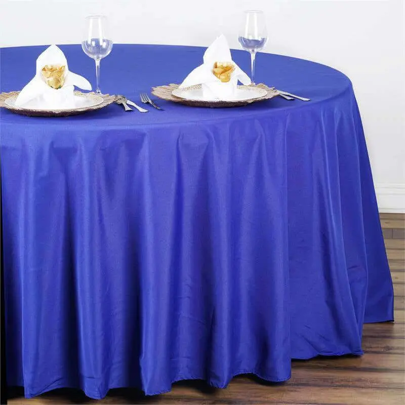 108" Royal Blue Polyester Round Tablecloth - Durable, Stain-Resistant for Wedding, Casual, Outdoor Ceremony Use, Machine Washable for Easy Maintenance