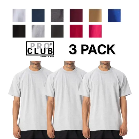 3 PACK Pro Club Men's Comfort Cotton Short Sleeve T-Shirt