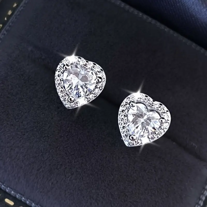 1 Pair Pure Silvery Hypoallergenic Cubic Zirconia Shiny Small to Medium Versatile Shining Earrings, Daily Wear, Gift, Studs, Trendy Jewelry