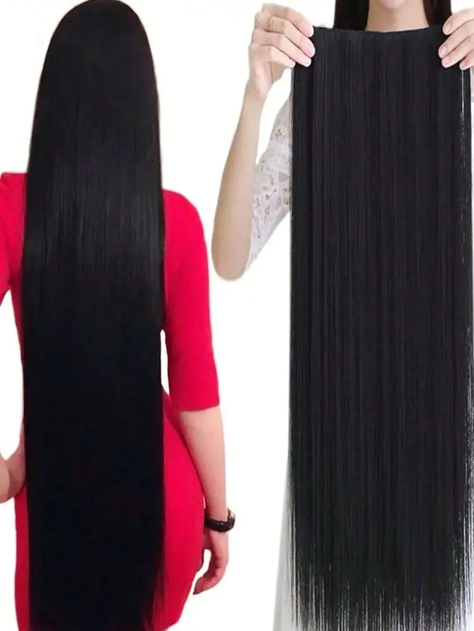 Black Extra Long Straight Hair Extensions, 20-40 Inch 5 Clips Synthetic Hair Extension For Women