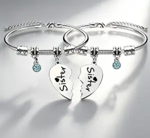 Sister Bracelets Set – "Sister" Broken Heart Charm Bracelets for 2| Perfect BFF Friendship Jewelry Gift✨