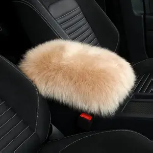 Auto Center Console Cover Pad Universal Fit for SUV/Truck/Car, Genuine Sheepskin Wool Fur Car Armrest Seat Box Cover, Furry Fluffy Auto Armrest Cover Protector (Tan)