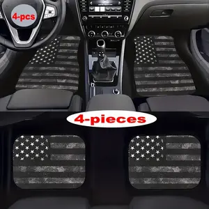 Suitable for all car models, 4pcs set Black American Flag Pattern Car Carpet, Floor Mats for Car, All-Season Vehicle Carpet, with Non-Slip Base, Easy-to-Clean Car Interior Accessories