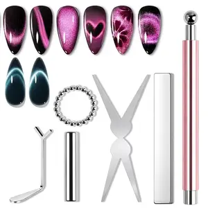 7pcs Cat Eye Nail Magnet Tool Set, French Tips Nails Cat Eye Heart Magnets Nail Magnet Stick Cat Eye Gel Polish Magnets Tools Manicure Nail Art Diy Nail Art Accessories Nail Art Supplies