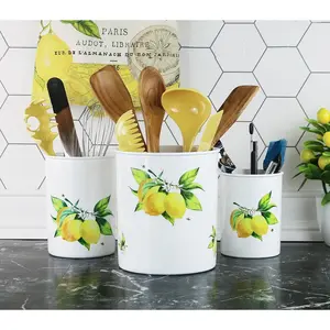 Reston Lloyd, Ltd.  3pc Plastic Utensil Holders, Fresh Lemons, Set, Knives, Kitchen, Storage