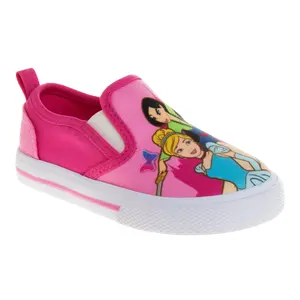 Princess Girls No Lace Shoes - Character Loafer Low top Slip-On Casual Tennis Canvas Sneakers (size 5-12 toddler)