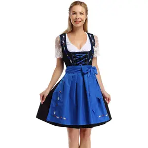 GARVEE Women's German Dirndl Dress, 2-piece, Bavarian party costumes for Oktoberfest Carnival Halloween, 2-piece - blue, X-Large