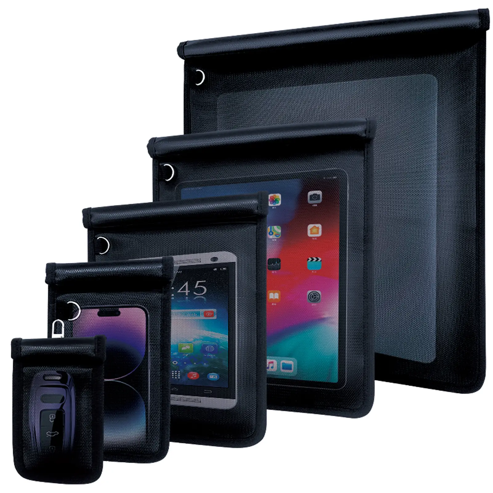 Faraday Bags, 5 Pack Faraday Cage with Key Fob Protector, Fireproof Waterproof Bag EMP Proof Signal Blocker, Anti-Theft RFID Blocking Pouch for Laptop