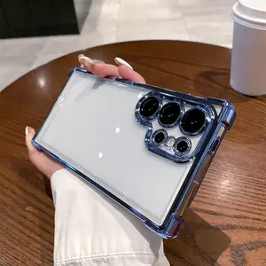 Electroplated Four Corners Anti Drop Clear Protective Phone Case For Samsung Galaxy S24 S23 S22 Ultra Plus S23FE S24FE Clear case Cover