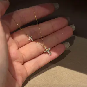 Oufer Cross Pendant 14K Gold Plated Brass Necklace for Women Elegant Fashion Jewelry Gift