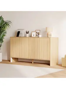 Modern Farmhouse Wooden Fluted Sideboard Buffet Cabinet - 58" Curved Console Table with Spacious Storage, Wooden Coffee Bar for Living Room, Kitchen
