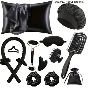 All-In-One Hair Care & Sleep Styling Gift Set, Anti-Frizz Smooth Tool, No Heat Curl Kit, Heatless Curling Set, Silk Pillowcase, Sleep Cap, Eye Mask, Heatless, Sleeping Cap, Hair Styling Tools